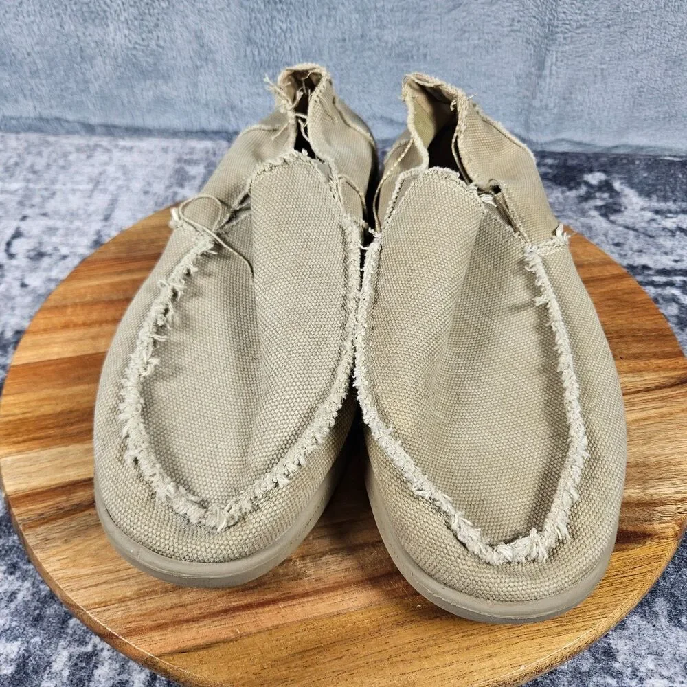 Crocs Santa Cruz Shoes Mens 12 Khaki Beige Canvas Slip On Loafers Comfort Preppy